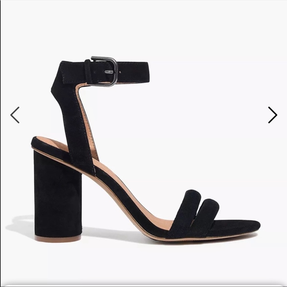 $138 Madewell Rosalie Black Suede Ankle Strap High Heel Sandals